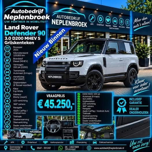 Land Rover Defender 3.0 D200 90 MHEV S Grijskenteken uit 202, Auto's, Automaat, Dealer onderhouden, Stof, 2996 cc