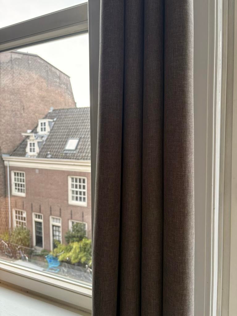 4 taupe gordijnen (140x245cm) incl. roedes - z.g.a.n., Ophalen, 100 tot 150 cm, Bruin, 200 cm of meer