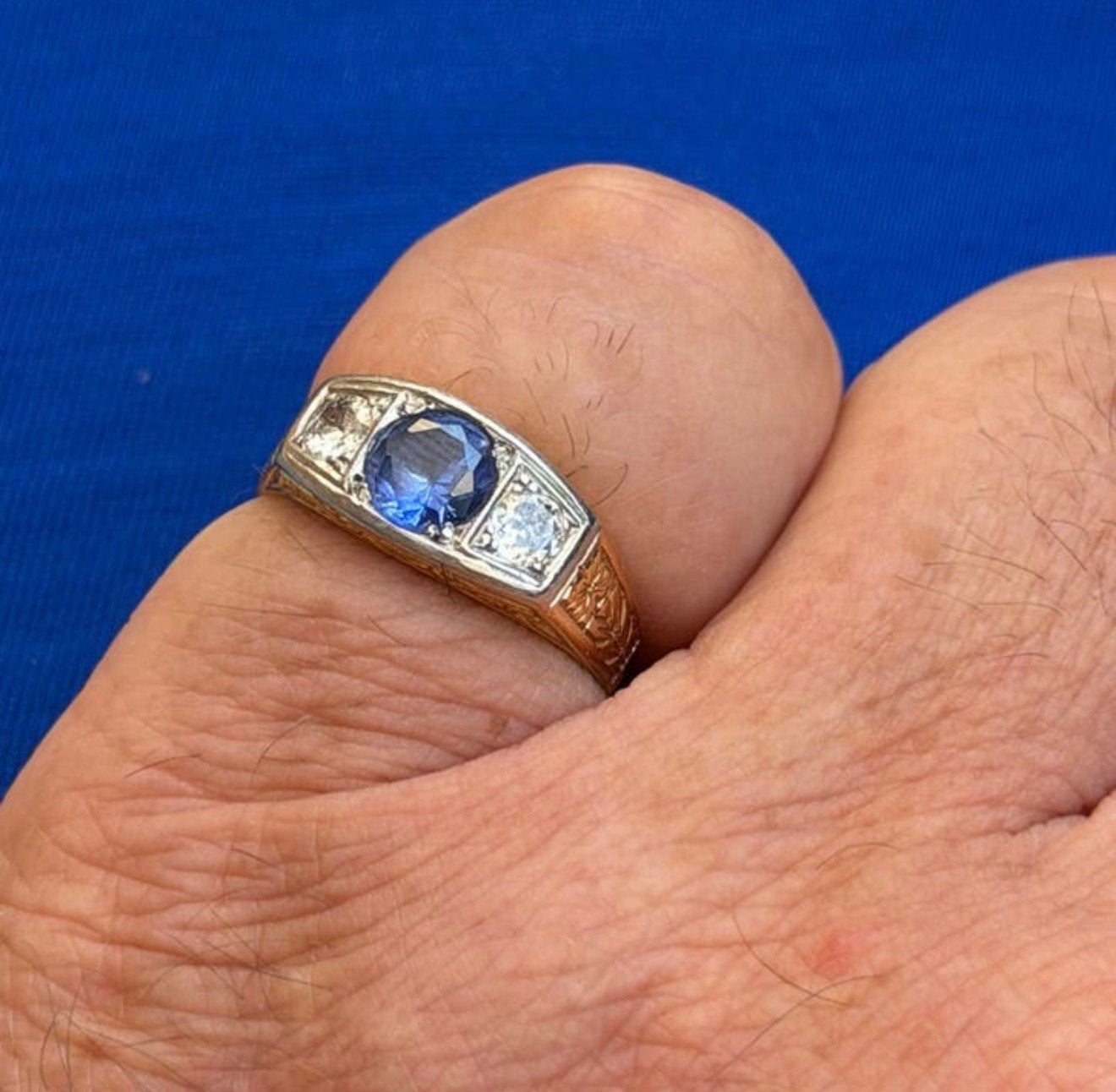 18 karaat gouden ring met natuurlijke diamant en tanzaniet!, Sieraden, Tassen en Uiterlijk, Ringen, 18 tot 19, Nieuw, Ophalen of Verzenden