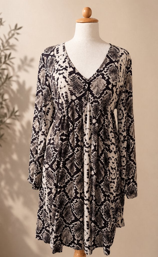 Jurk met slangenprint en V-hals  maat L  Zara Woman, Maat 42/44 (L), Nieuw, Boven de knie, Zara Woman