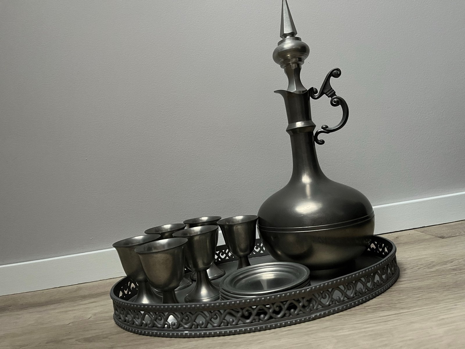 Tinnen jenever serviesje, Antiek en Kunst, Ophalen of Verzenden