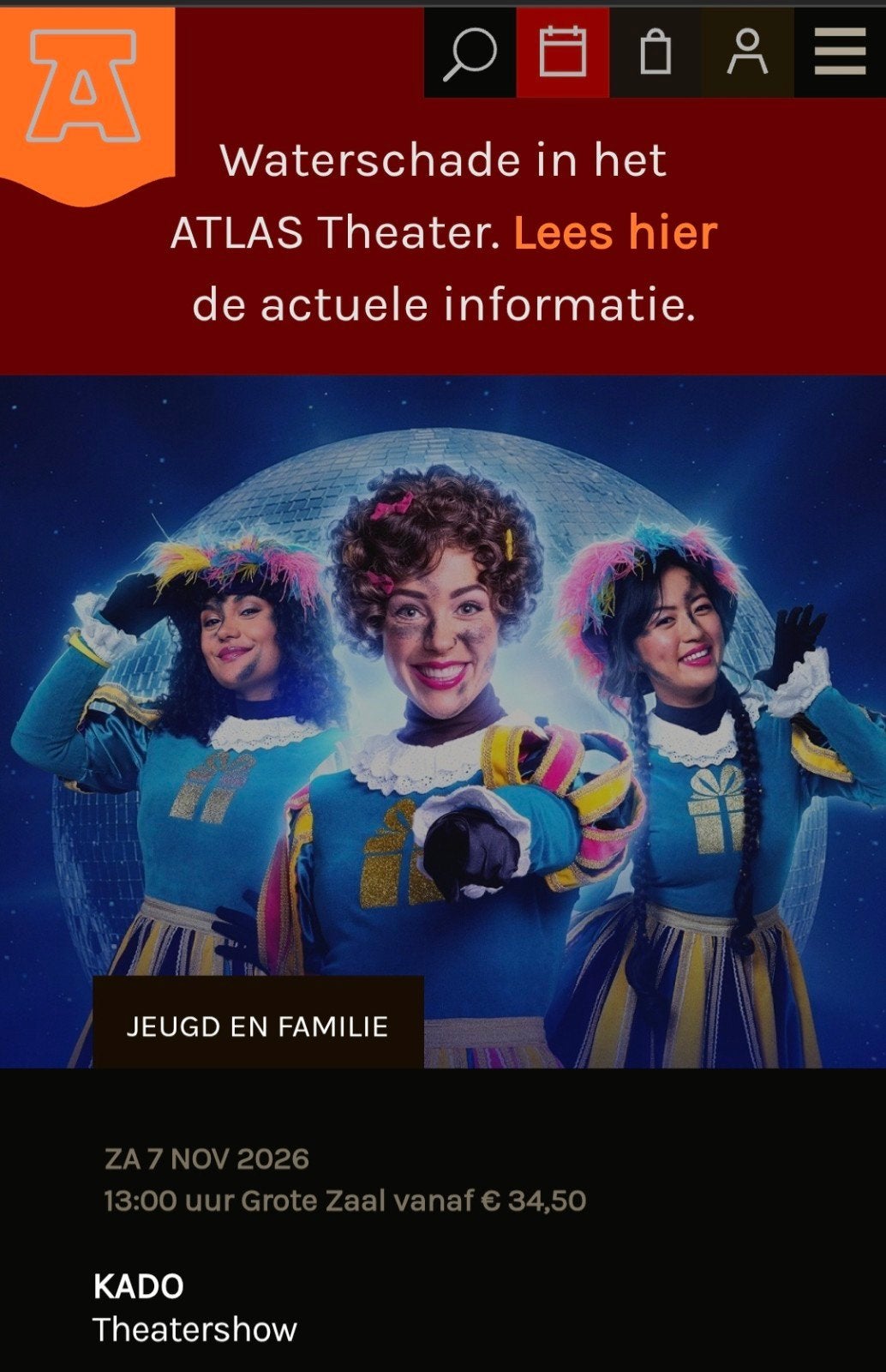 3x tickets voor kado show Atlas theater, Drie personen of meer, November