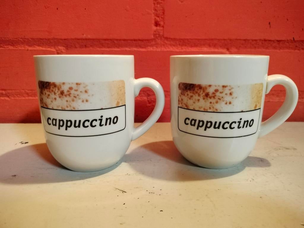 2 Cappuccino mokken Friesche Vlag, Gebruikt, Keramiek, Ophalen of Verzenden, Effen