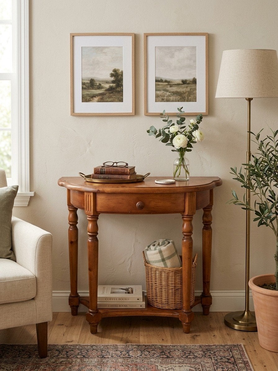 Mooie grenen sidetable haltafel met lade en onderblad, Ophalen of Verzenden