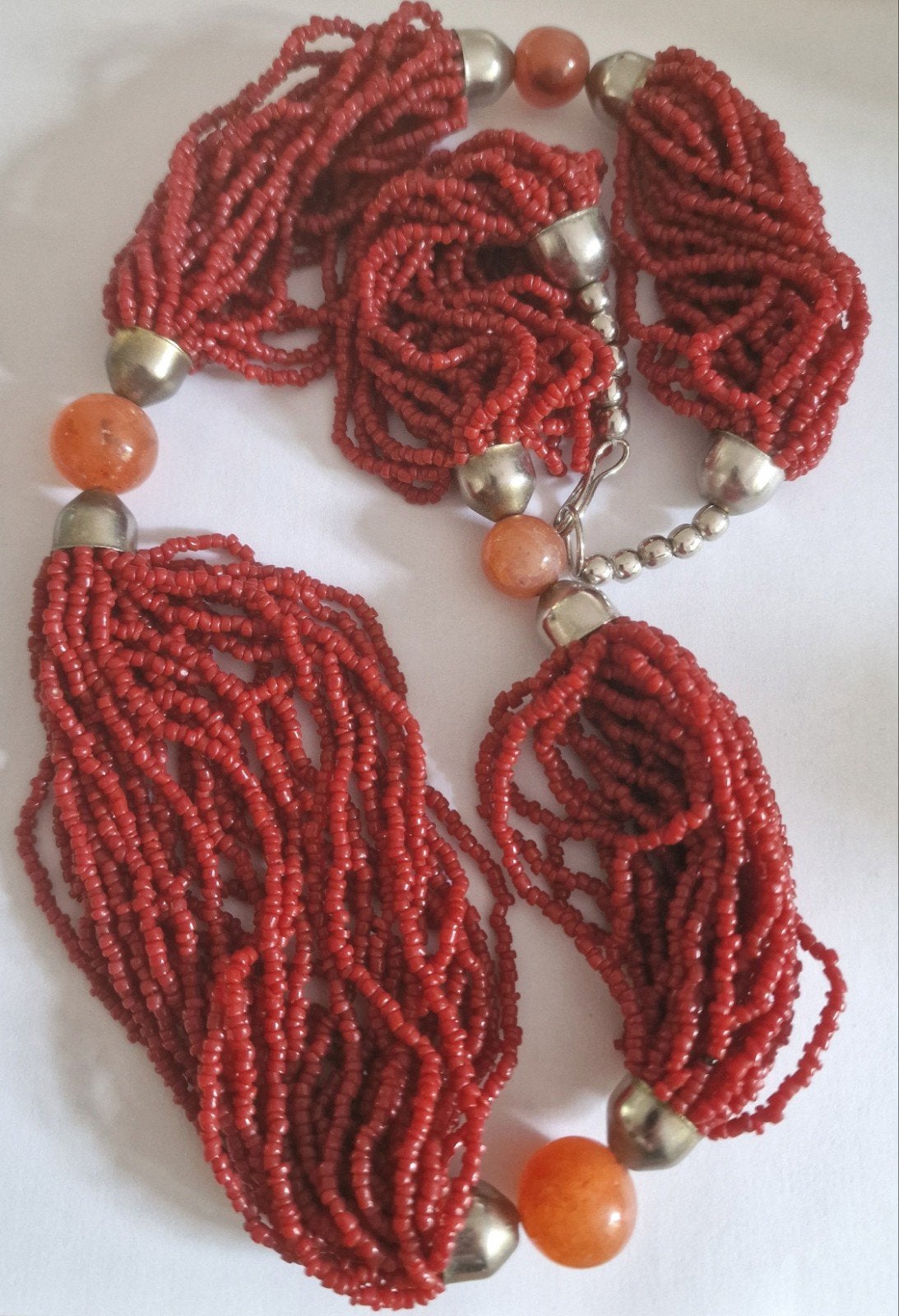 Prachtige rode kralenketting ., Ophalen of Verzenden, Gebruikt, Rood, Overige materialen