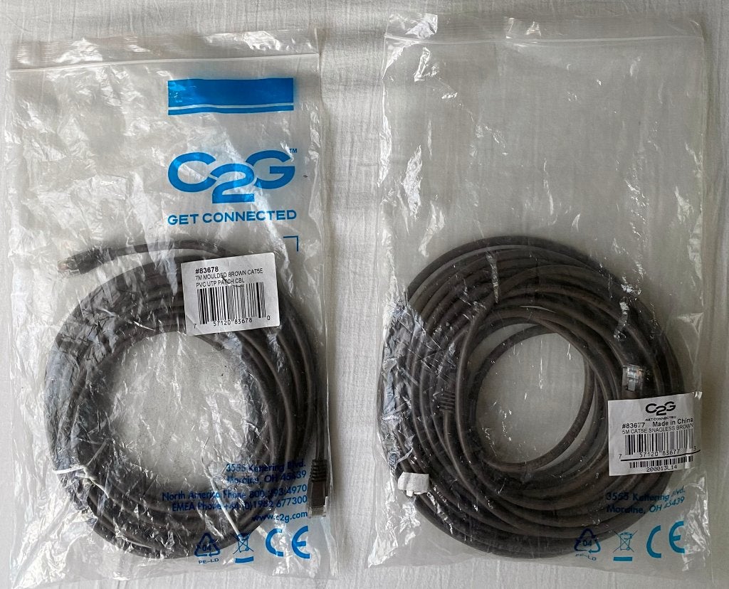 C2G CAT5E Patch Cable netwerkkabels, 2 stuks, 5m/7m, Ophalen of Verzenden, Nieuw