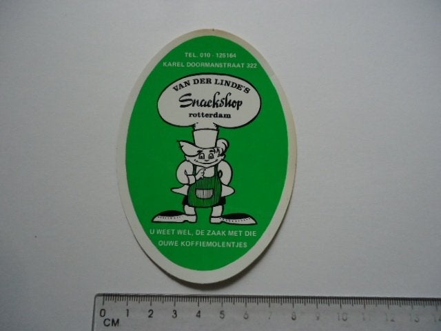 sticker oud Rotterdam VD LINDE snackshop koffiemolen retro, Verzamelen, Verzenden, Zo goed als nieuw, Bedrijf of Vereniging