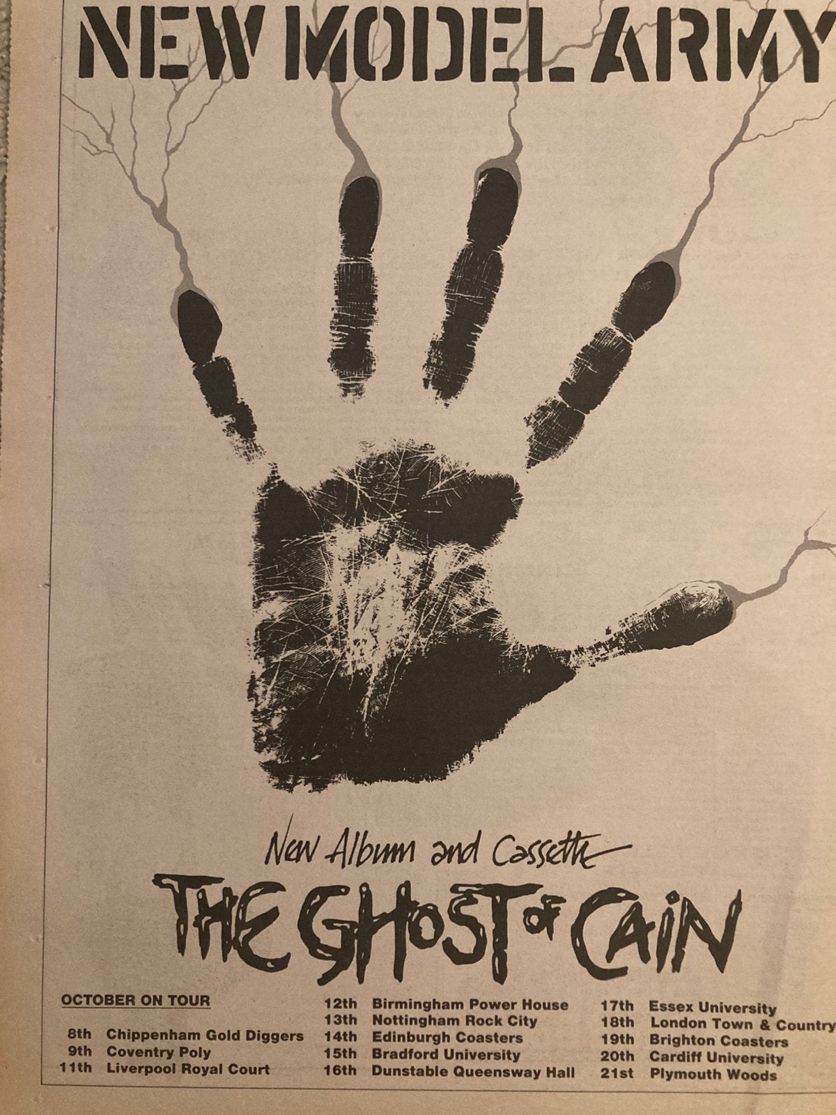 NEW MODEL ARMY Ghost Of Cain tour A3 advertentie, Ophalen of Verzenden, Zo goed als nieuw