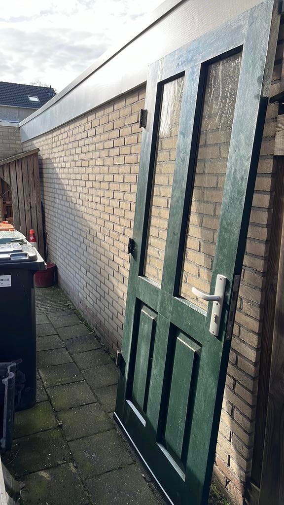 Te koop hard houten voordeur incl beslag, Ophalen, 80 tot 100 cm, Glas, 200 tot 215 cm