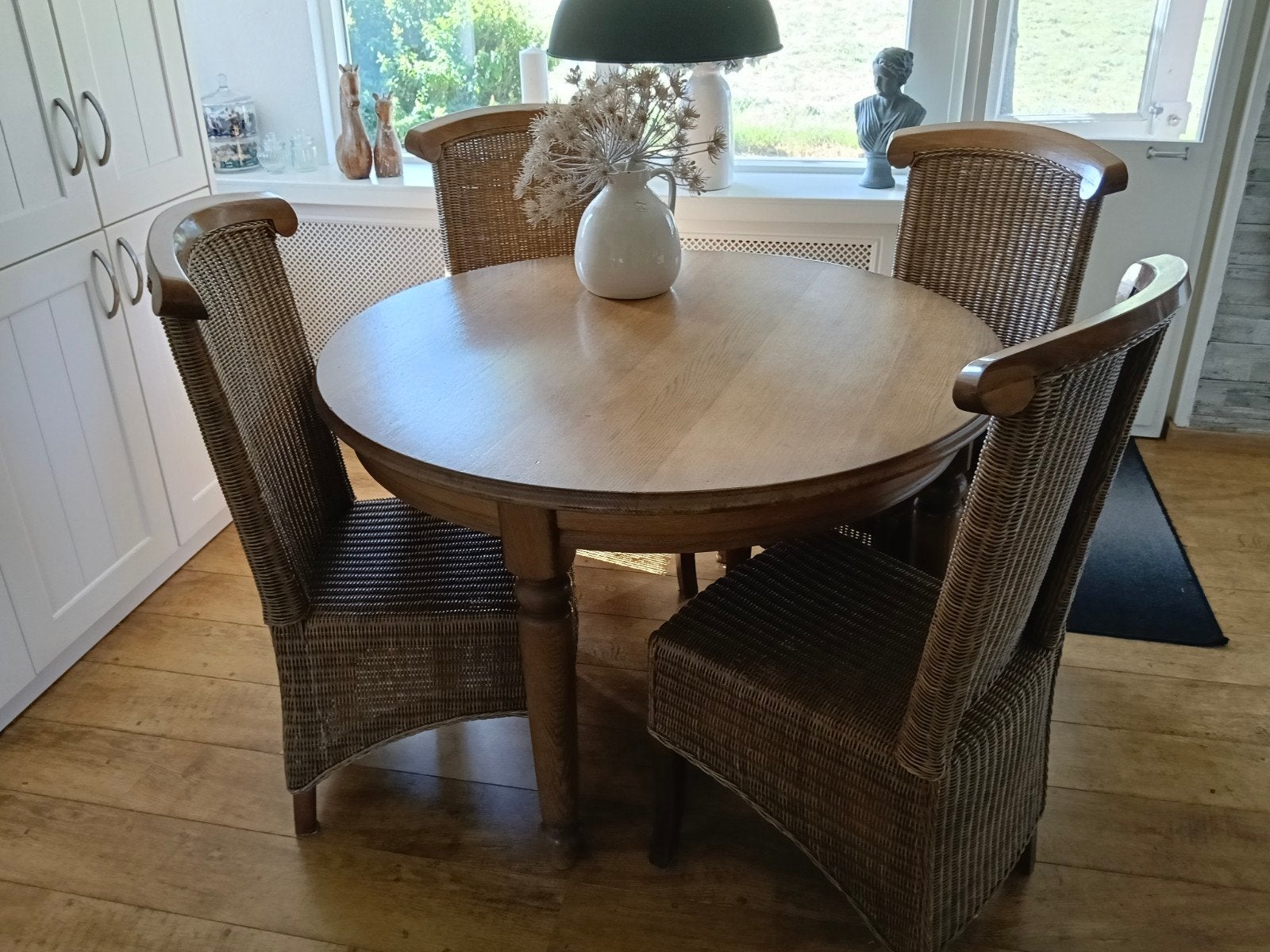 Mooie eethoek te koop wegens verhuizing, Ophalen, Gebruikt, Landelijk, Rotan, Hout, 4 tot 6 stoelen