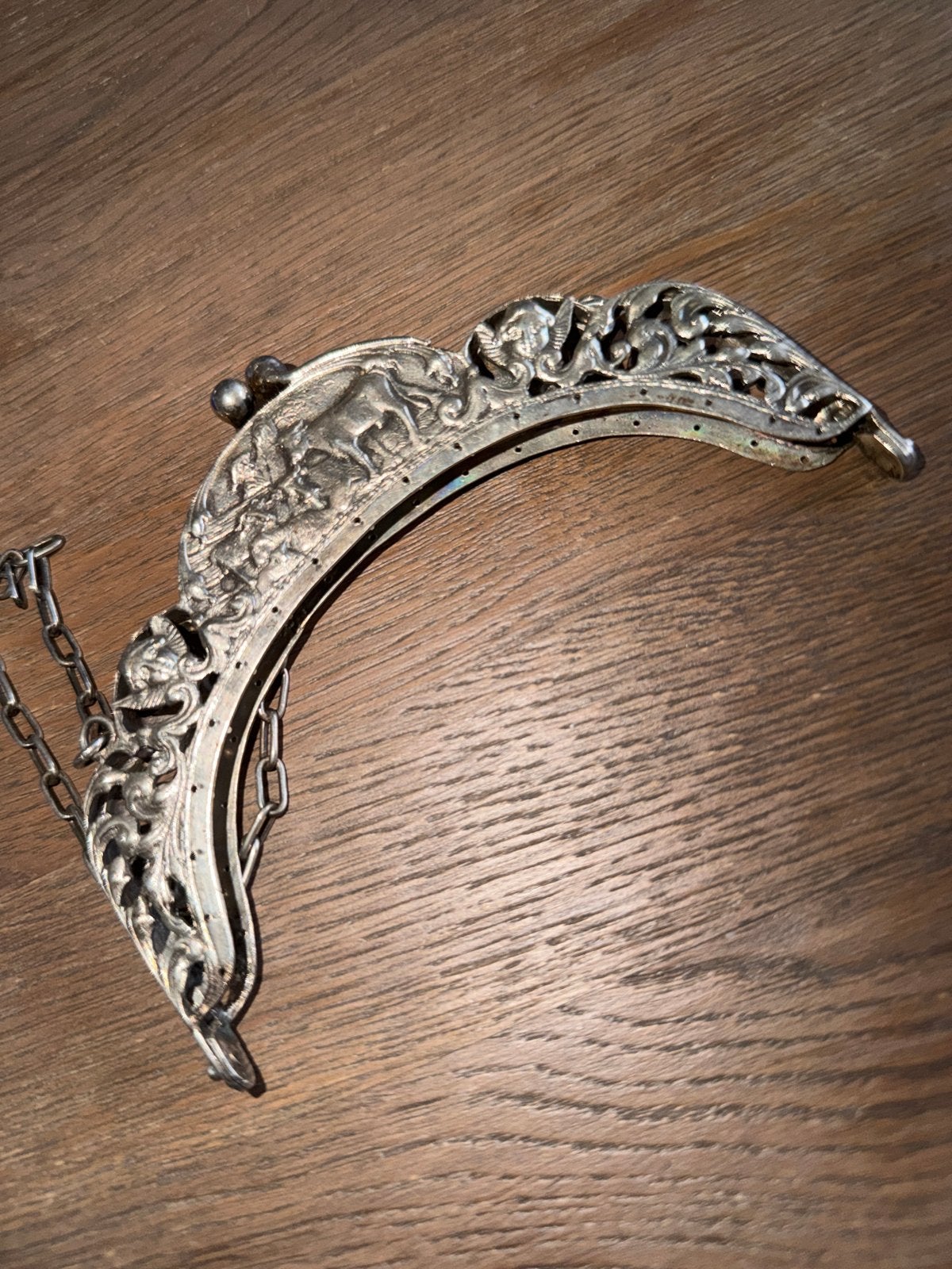 Antieke zilverkleurige beugel voor tas of portemonnee, Ophalen, Zilver
