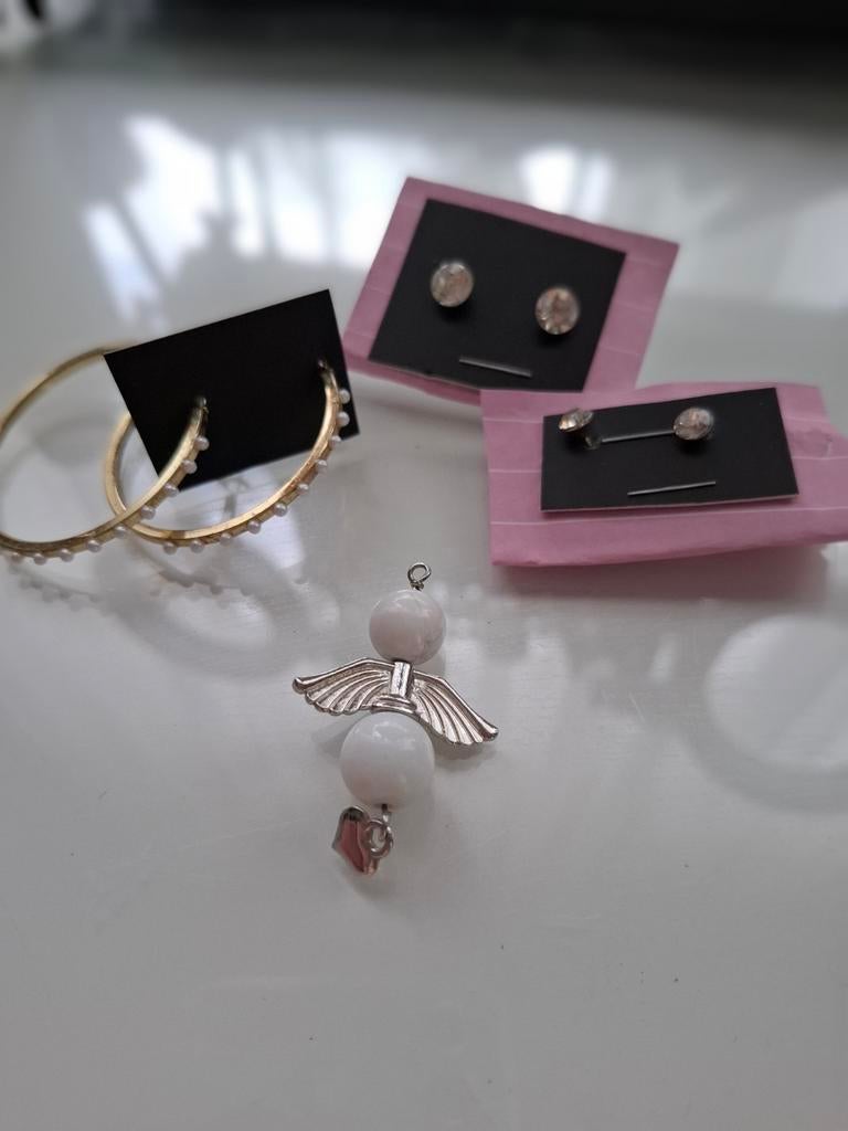 Nieuwe oorbellen en Engel hanger, Met kristal, Overige materialen, Hangers, Nieuw