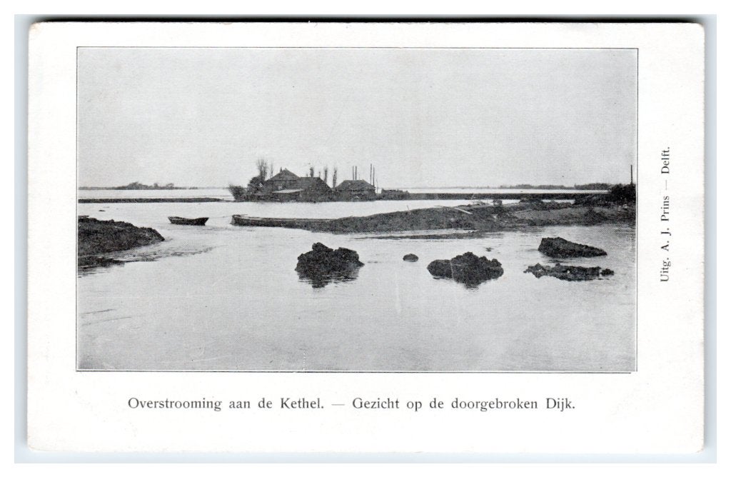 Kethel, (Schiedam) Overstrooming aan de Kethel, Verzamelen, Ophalen of Verzenden, Voor 1920, Ongelopen, Zuid-Holland