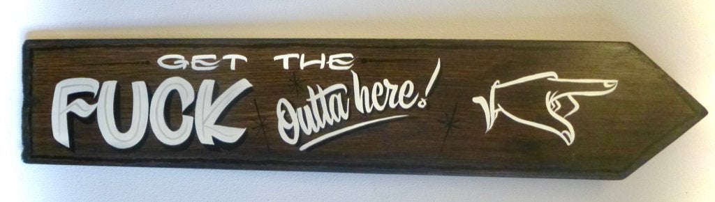 Handgeschilderd houten bord / Tattoo / Gothic / Fuck, 17 cm, Nieuw, Ophalen of Verzenden, B6