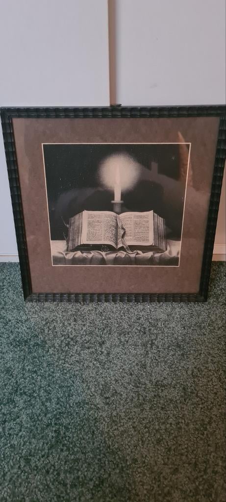 Schilderij met Bijbel en Kaars in Oude Lijst, Antiek en Kunst, Kunst | Schilderijen | Klassiek, Ophalen