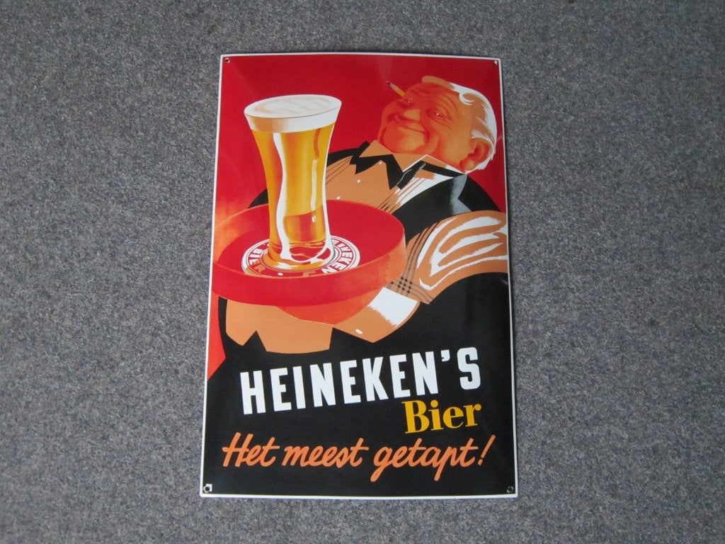 HEINEKEN EMAILLE RECLAMEBORD, Ophalen, Zo goed als nieuw, Reclamebord, Plaat of Schild, Heineken