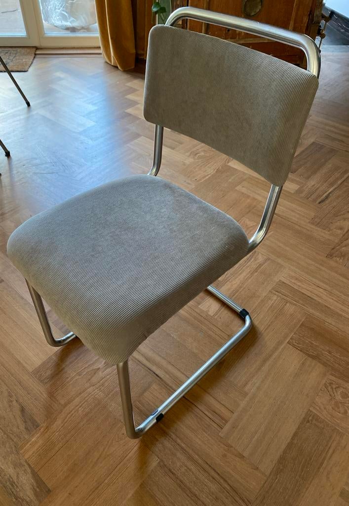 Gispen 101 stoel met ribstof en chromen buisframe, Huis en Inrichting, Stoelen, Ophalen, Gebruikt, Bruin, Eén