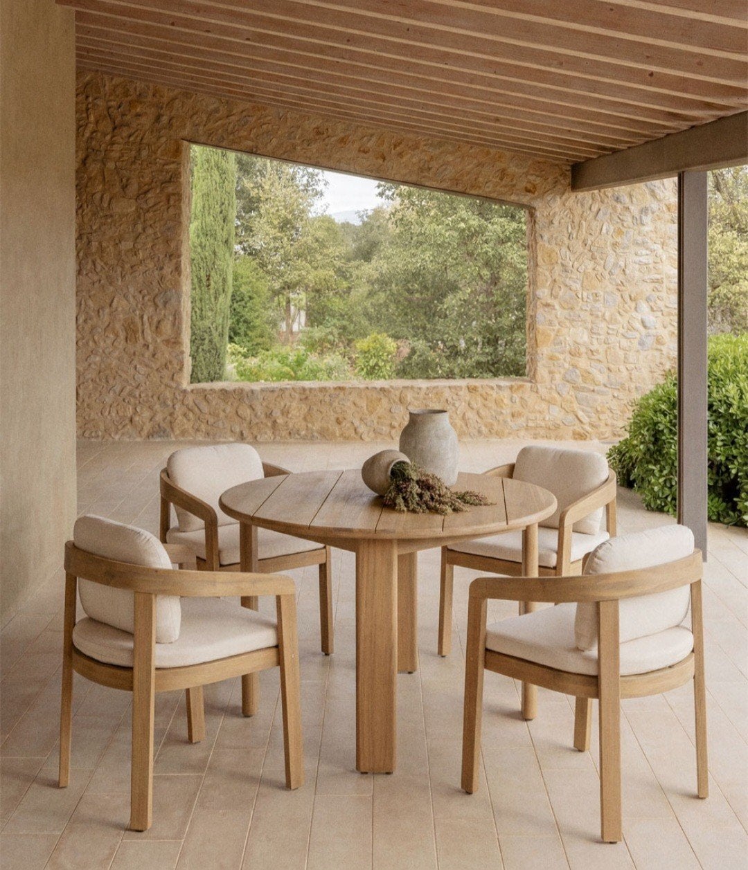 Ronde tuintafel Ø110 cm en 4 stoelen van acaciahout Uleno, Tuin en Terras, Ophalen