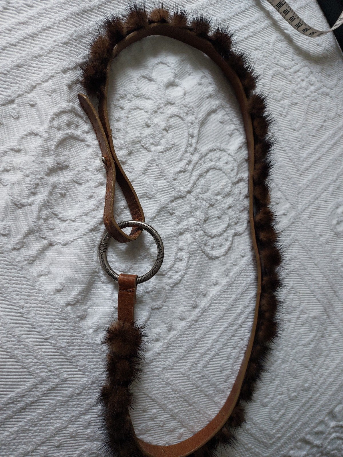Schumacher Riem met bont en ronde gesp, Kleding | Dames, Riemen en Ceinturen, Minder dan 3 cm, 80 tot 90 cm, Bruin, Echt leder