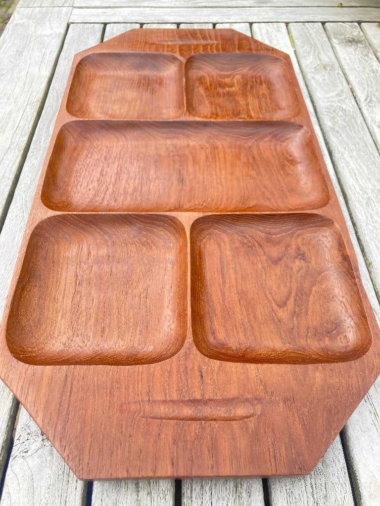 Vintage Teakhouten serveerschaal dienblad met vakverdeling, N, N, Ophalen of Verzenden, Handgemaakt