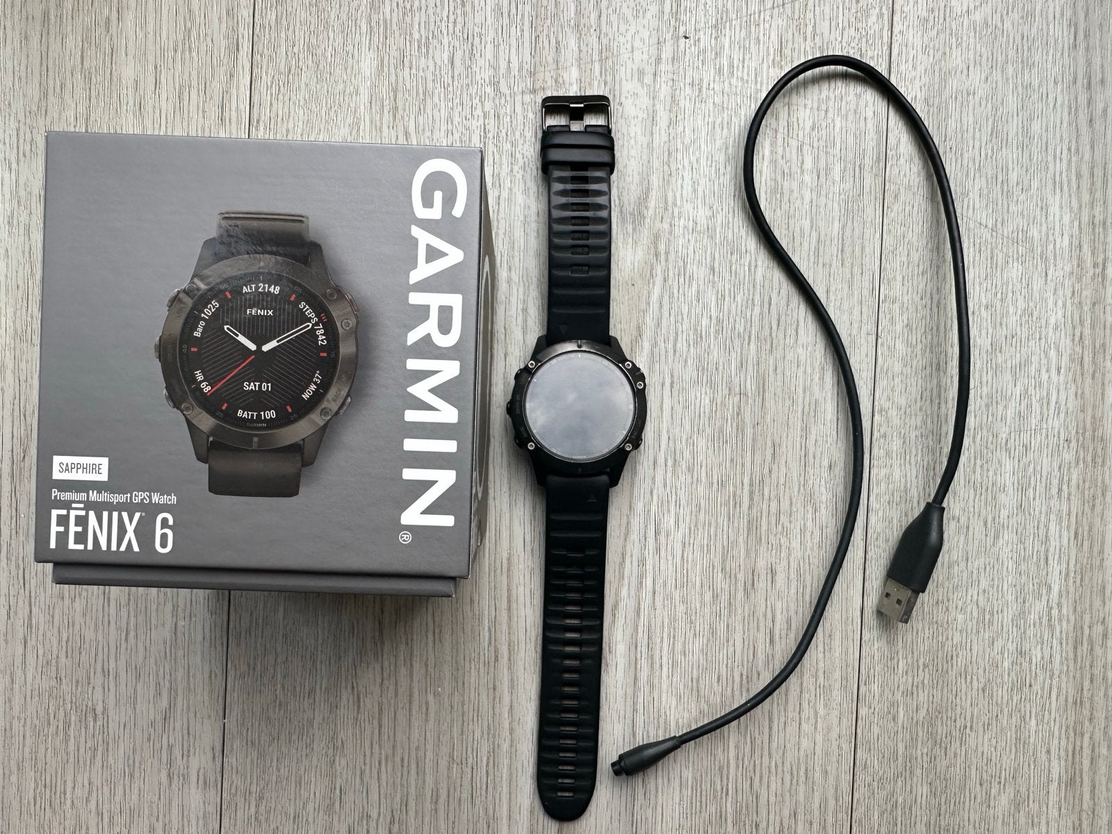 Garmin Fenix 6 Sapphire Multisport GPS Horloge Zwart, Gebruikt, Hartslag, Zwart, Ophalen of Verzenden
