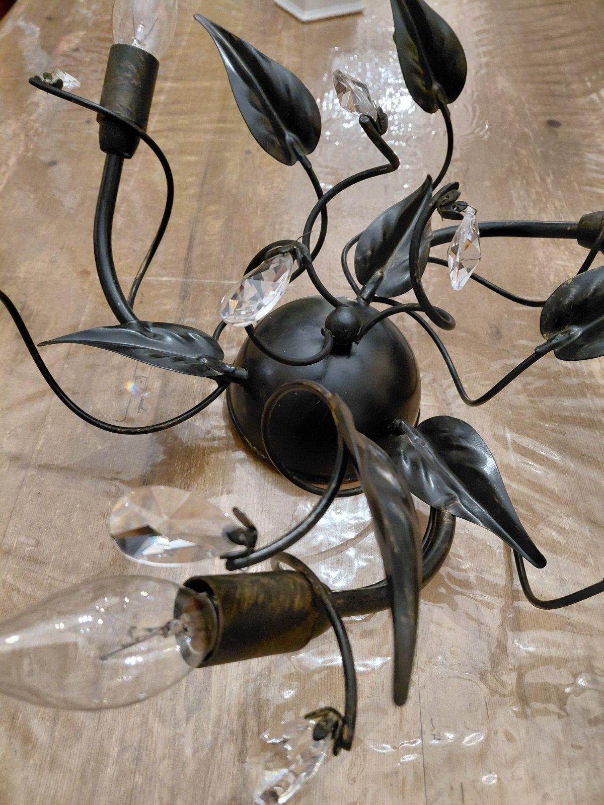 Mooie lamp met 3 vlamvormige lampjes., Huis en Inrichting, Lampen | Hanglampen, Ophalen of Verzenden, Gebruikt, Glas, E14 (klein)