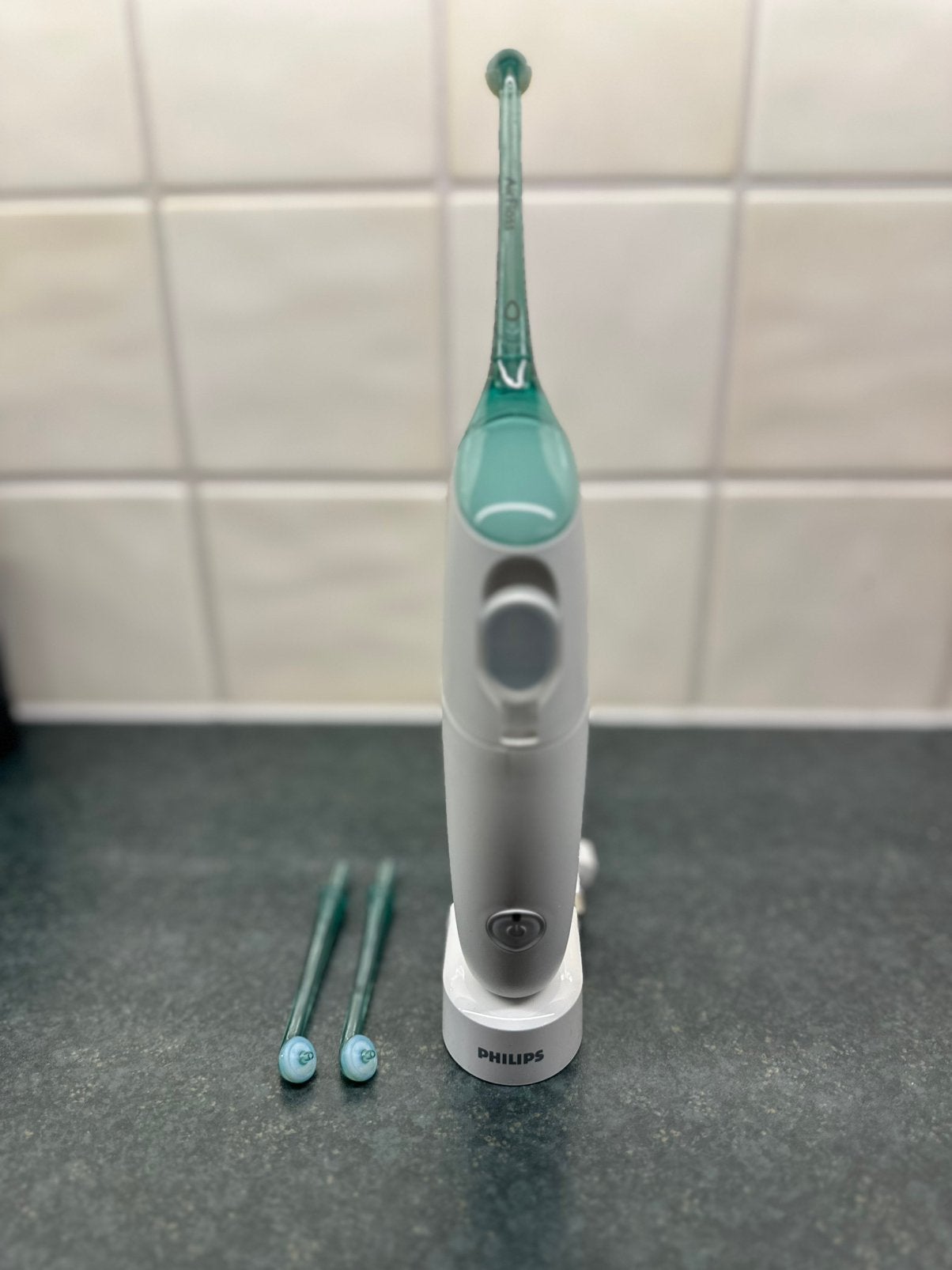 Philips Sonicare Airfloss Waterflosser + 2 opzetst.+ oplader, Ophalen of Verzenden, Gebruikt, Mondverzorging