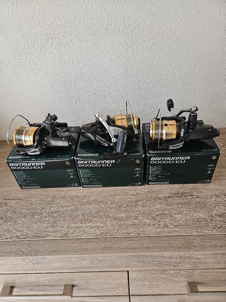 3 Shimano 8000D baitrunners, Ophalen, Zo goed als nieuw, Molen
