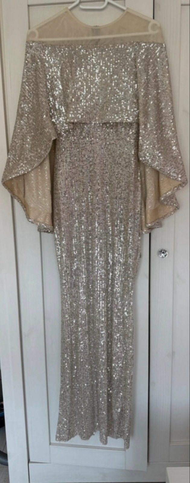 Beige Jurk met Pailletten, Beige, Ophalen of Verzenden, Zo goed als nieuw, Maat 34 (XS) of kleiner