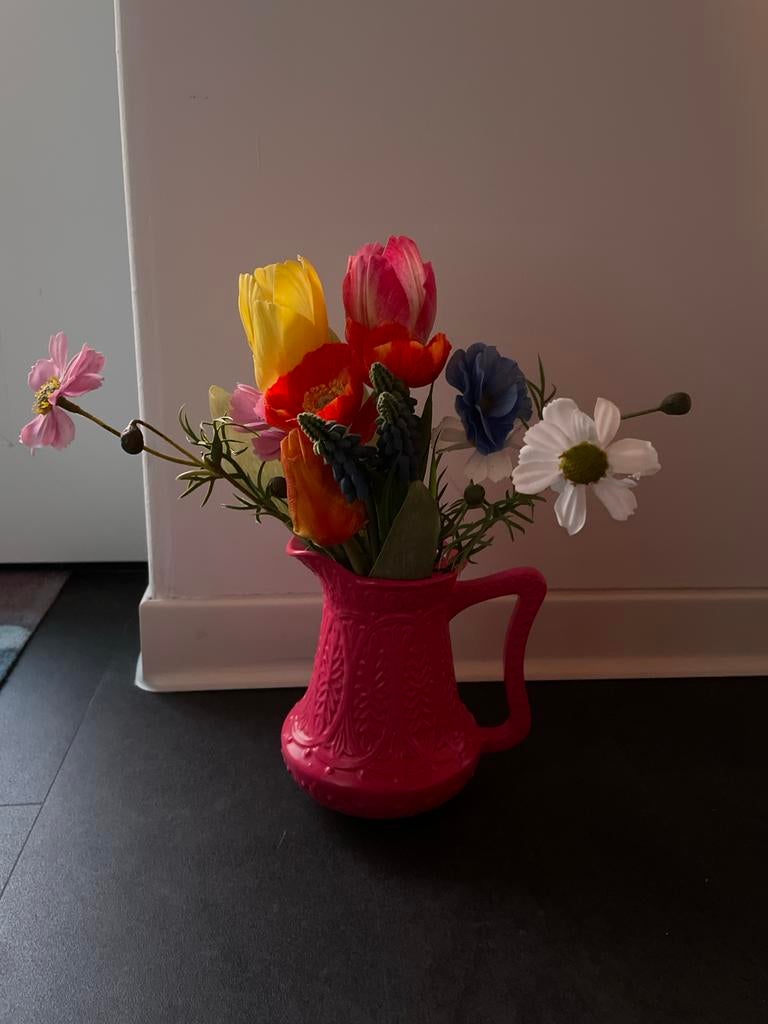 XENOS Roze vaas met kunstbloemen, Kunststof, Overige kleuren, Ophalen of Verzenden, Zo goed als nieuw