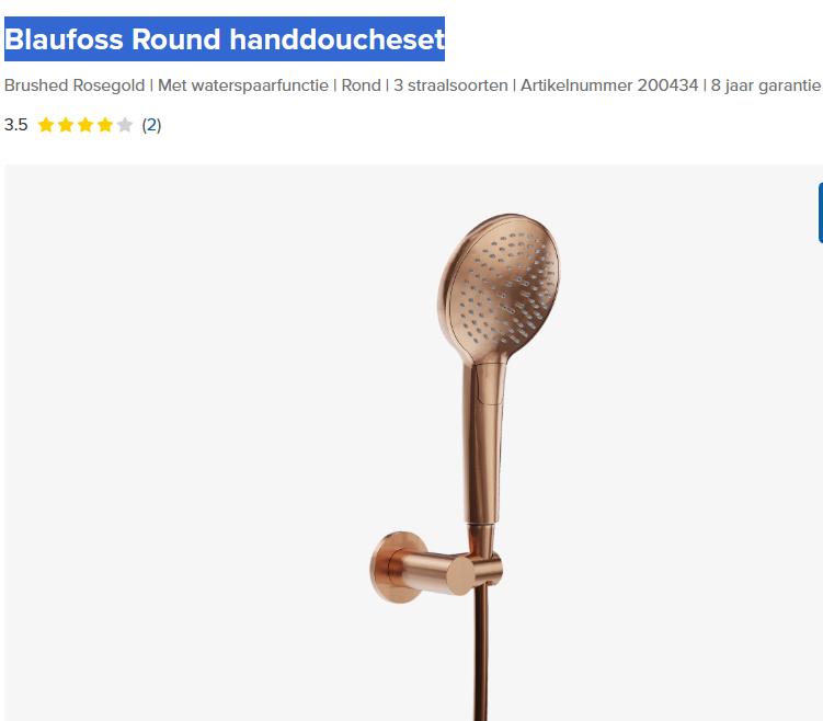 Blaufoss Round handdoucheset, Ophalen, Nieuw, Koper, Kraan