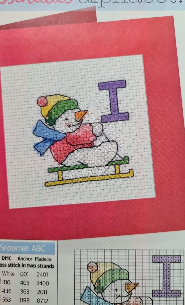 Sneeuwpop alfabet + 0 t/m 9 borduurpatroon, Hobby en Vrije tijd, Borduren en Borduurmachines, Nieuw, Patroon, Handborduren, Ophalen