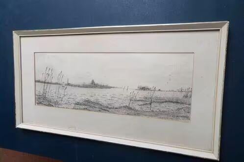 Ets Grouw - Grou - Johan Hemkes - 1894-1988, Antiek en Kunst, Kunst | Etsen en Gravures, Ophalen, Ets, Stadsgezicht, Ingelijst