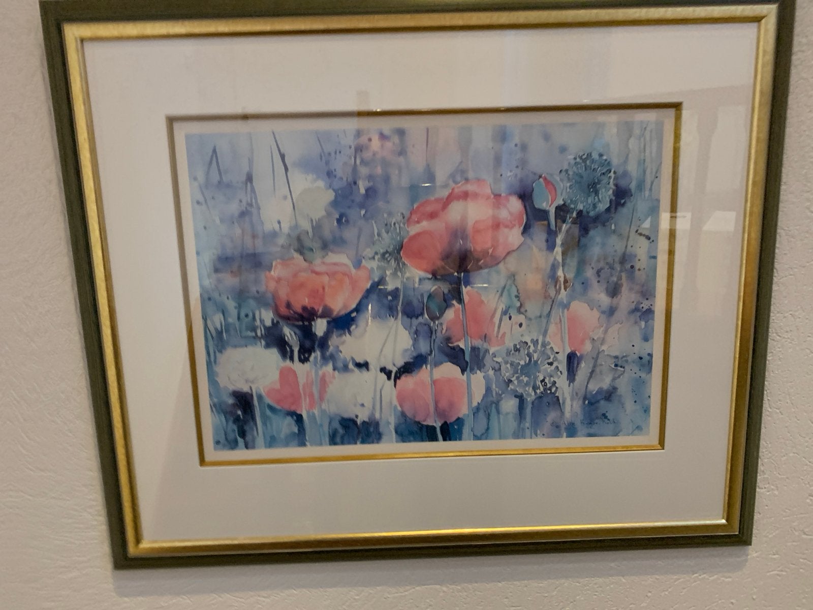 Schilderij met klaprozen en blauwe tinten, Antiek en Kunst, Ophalen of Verzenden