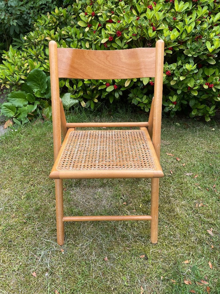 Vintage klapstoelen met rotan zitting-Habitat jaren ’80, Ophalen, Gebruikt, Bruin, Hout