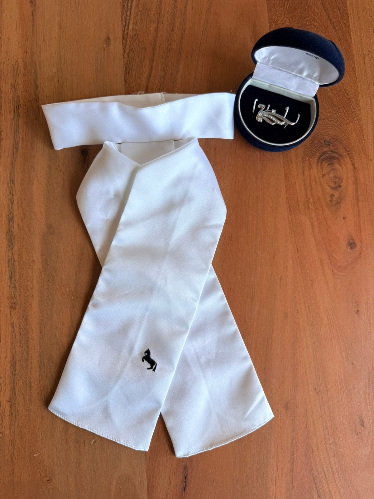 Wedstrijd plastron en plastronspeld, Dressuur, Overige typen, Ophalen of Verzenden, Zo goed als nieuw