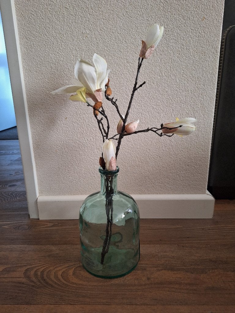 Vaas/fles van gerecycled glas hoogte 25cm diameter 15cm, Ophalen of Verzenden, Zo goed als nieuw, Glas