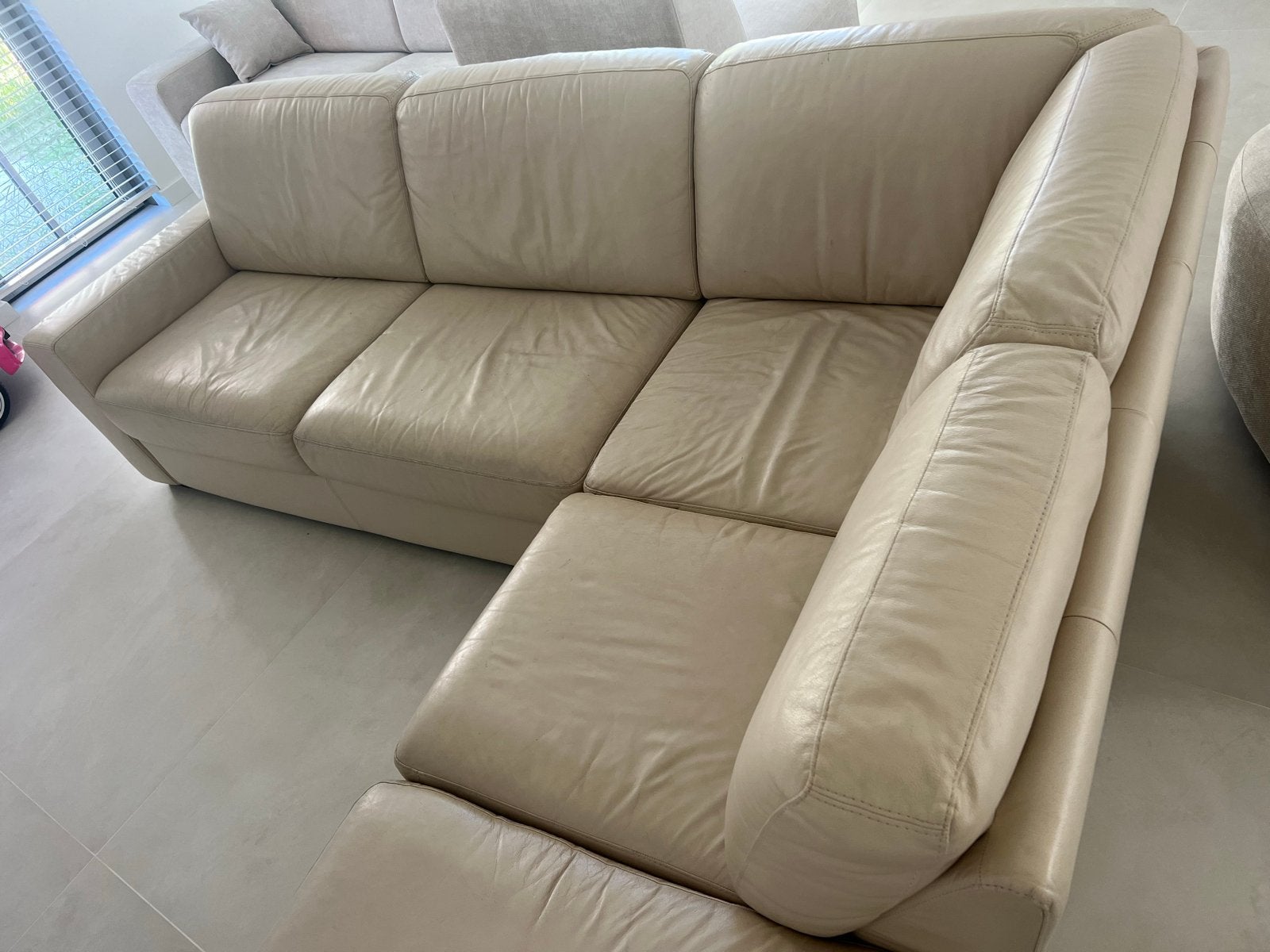 Leren hoekbank Chateau d'Ax - Crème, Ophalen, Gebruikt, 100 tot 125 cm, Hoekbank