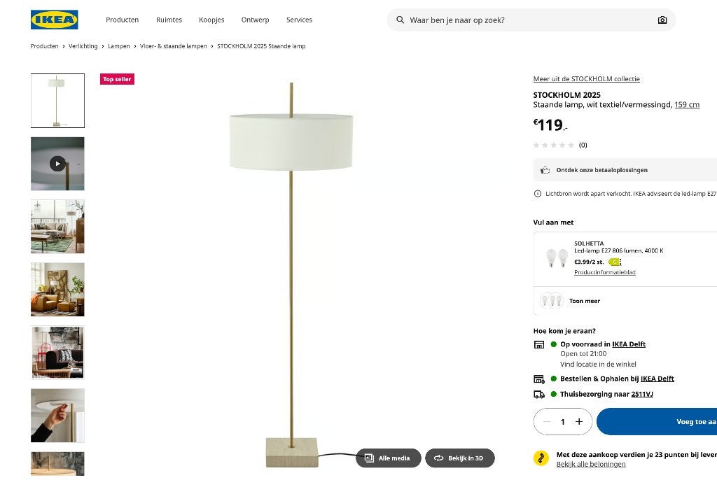STOCKHOLM 2025 Staande lamp – Zo goed als nieuw, Ophalen, Metaal, E27 (groot), Zo goed als nieuw