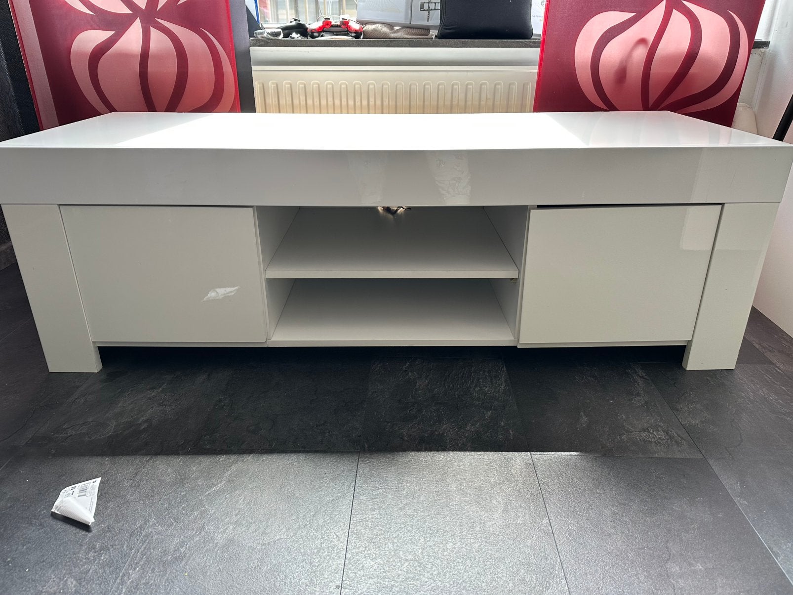 Televisie kast wit hoge glans, Ophalen, 100 tot 150 cm, Zo goed als nieuw, Minder dan 100 cm
