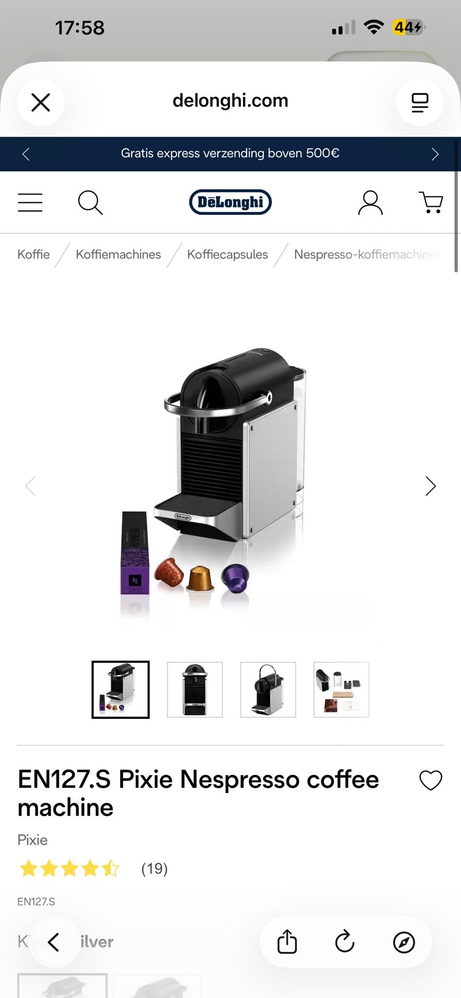 De'Longhi Nespresso Pixie EN127.S Koffiemachine Zilver, Witgoed en Apparatuur, Koffiezetapparaten, Koffiepads en cups, Espresso apparaat