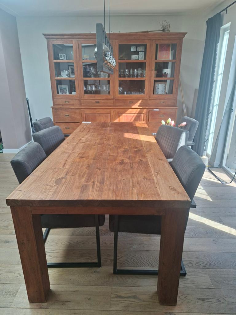 Teak houten eettafel 250 x 100 x 78cm, Huis en Inrichting, Tafels | Eettafels, Ophalen, Gebruikt, 200 cm of meer, 50 tot 100 cm