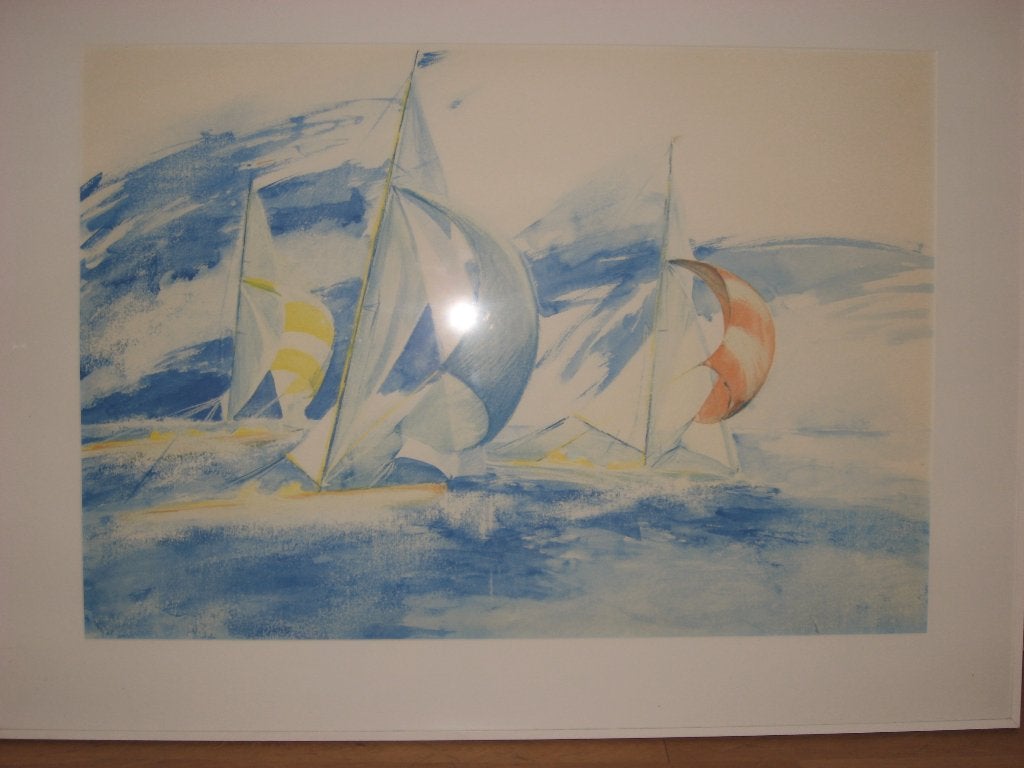 tekening wissellijst wit zeilboten, Ophalen, Zo goed als nieuw, 100 tot 125 cm, Tekening