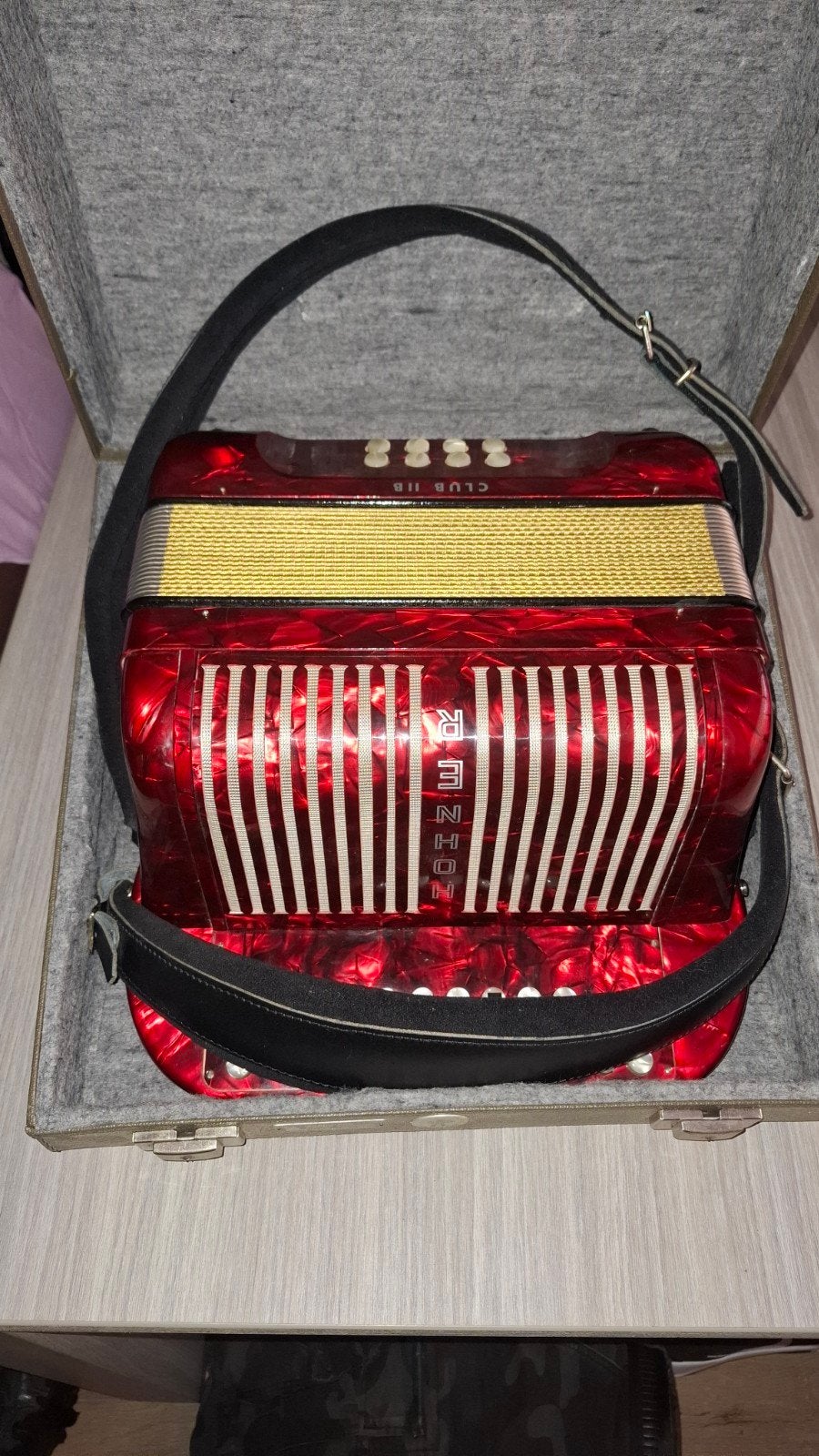Hohner Club II B Accordeon / trekzak met Koffer en Riemen, Ophalen, Gebruikt, Overige formaten, Met koffer