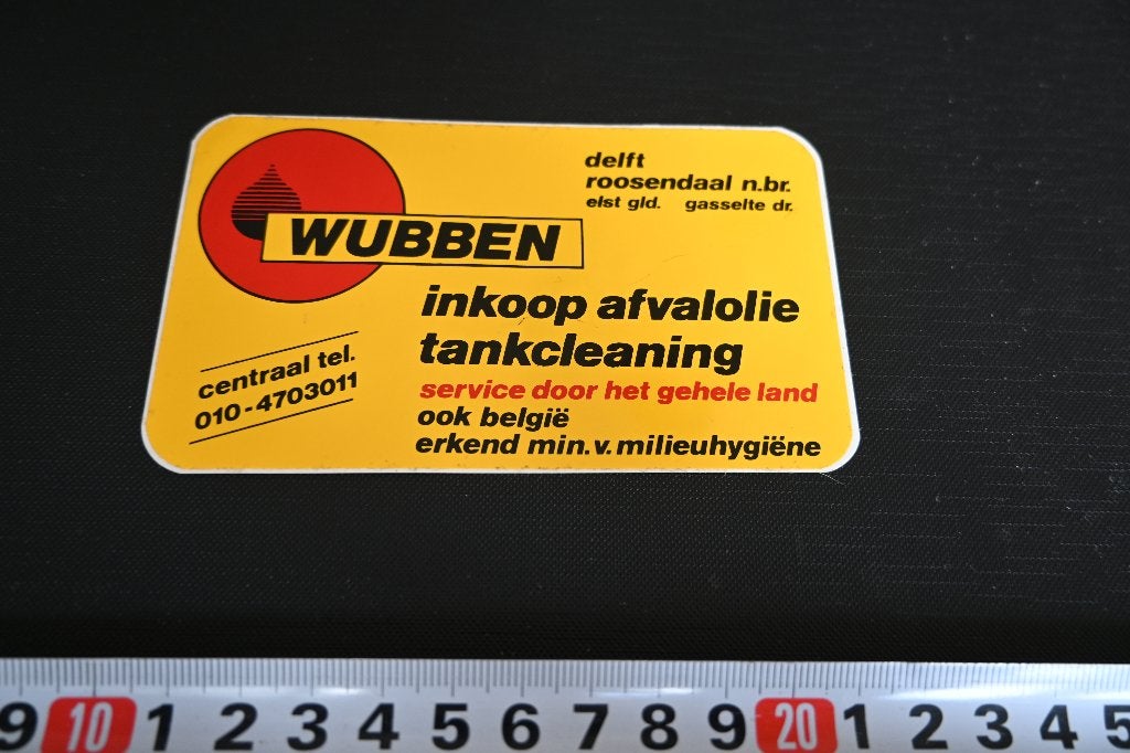 sticker WUBBEN inkoop afvalolie Delft Roosendaal Elst Gassel, Ophalen, Zo goed als nieuw