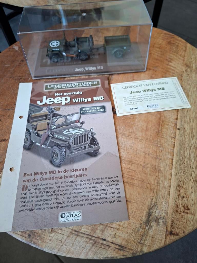 Jeep Willys MB 1:43 - 1e Canadese Leger - Editions Atlas, Ophalen of Verzenden