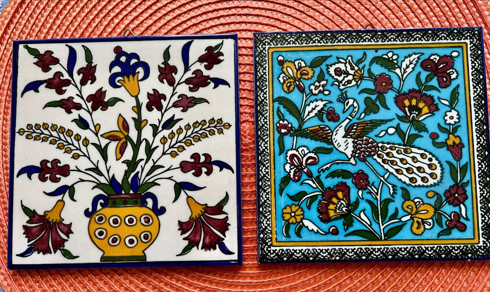 2 handgeschilderde wandtegels van Barbour Ceramics, Israël, Ophalen of Verzenden