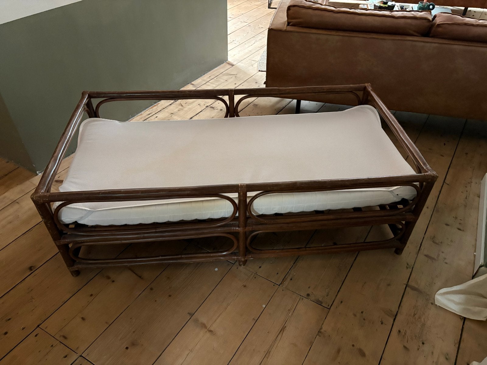 Vintage rotan kinderbed, 80x160 met matras 70x160, Ophalen, Gebruikt, Eenpersoons, 80 cm