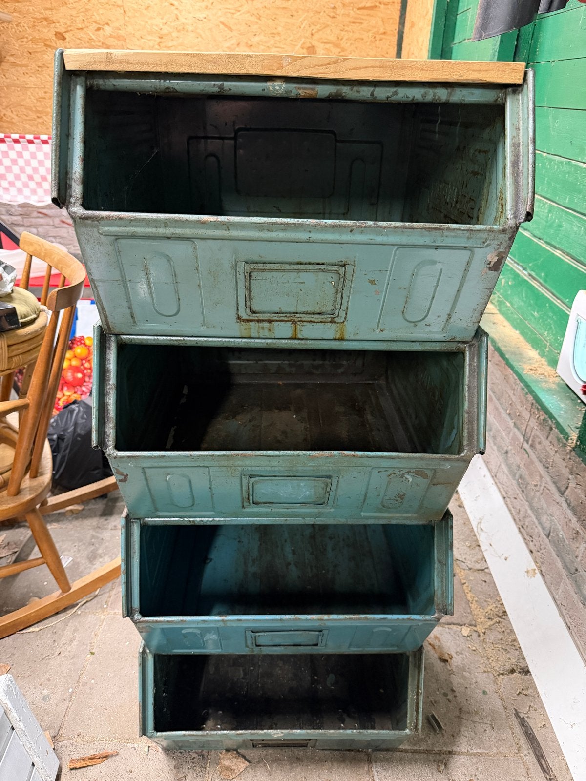 Vintage Lager-Fix Opbergbakken met Houten Bovenblad, Ophalen, Gebruikt