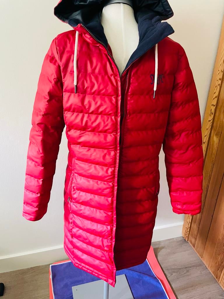 Lange rode gewatteerde jas van Swept, maat 38, Kleding | Dames, Jassen | Winter, Ophalen of Verzenden, Zo goed als nieuw, Maat 38/40 (M)